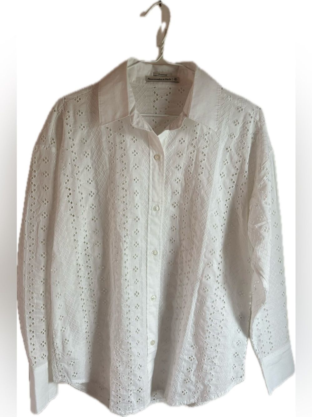 Abercrombie & Fitch Eyelet Button-Down Shirt in White Oversized Fit